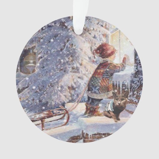 雪のクリスマスのオーナメントの猫 オーナメント (正面)