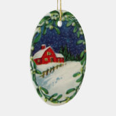 雪のクリスマスのオーナメントの赤い納屋 セラミックオーナメント (右)