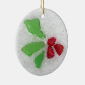 雪のクリスマスのオーナメントの"ヒイラギ"の海ガラス セラミックオーナメント (右)