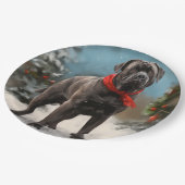 雪のクリスマスのカネコルソ犬 ペーパープレート (アングル)