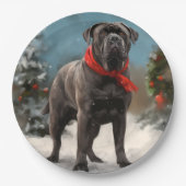 雪のクリスマスのカネコルソ犬 ペーパープレート (正面)