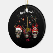 雪のクリスマスのクリスマスメキシコの花砂糖スカル セラミックオーナメント (左)