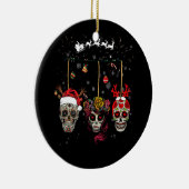 雪のクリスマスのクリスマスメキシコの花砂糖スカル セラミックオーナメント (右)