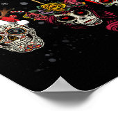 雪のクリスマスのクリスマスメキシコの花砂糖スカル ポスター (角)