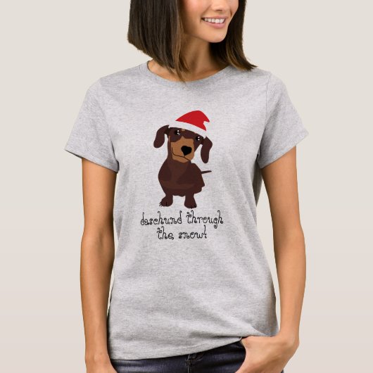 雪のクリスマスのクリスマスTによるかわいいdaschund Tシャツ (正面)