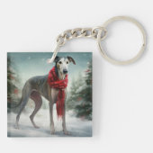 雪のクリスマスのグレイハウンド キーホルダー (裏面)