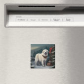 雪のクリスマスのグレートピレネー犬 マグネット (インサイチュ (食洗機))