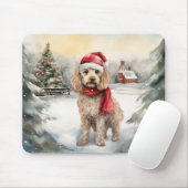 雪のクリスマスのコカプー犬 マウスパッド (マウス)