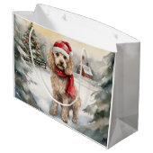 雪のクリスマスのコカプー犬 ラージペーパーバッグ (裏面アングル)