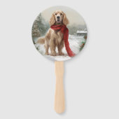 雪のクリスマスのコッカースパニエル犬 ハンドファン (裏面)