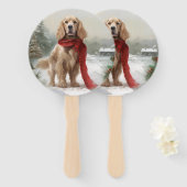 雪のクリスマスのコッカースパニエル犬 ハンドファン (正面&裏面)