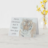 雪のクリスマスのシベリアトラ カード (黄色い花)