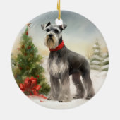 雪のクリスマスのシュナウザー犬 セラミックオーナメント (裏面)
