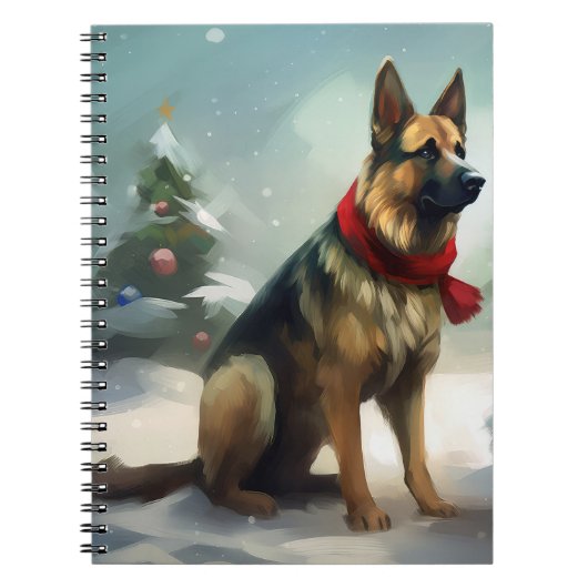 雪のクリスマスのジャーマンシェパード ノートブック (正面)