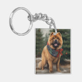 雪のクリスマスのチャウチャウ犬 キーホルダー (正面左)