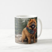雪のクリスマスのチャウチャウ犬 コーヒーマグカップ (正面右)
