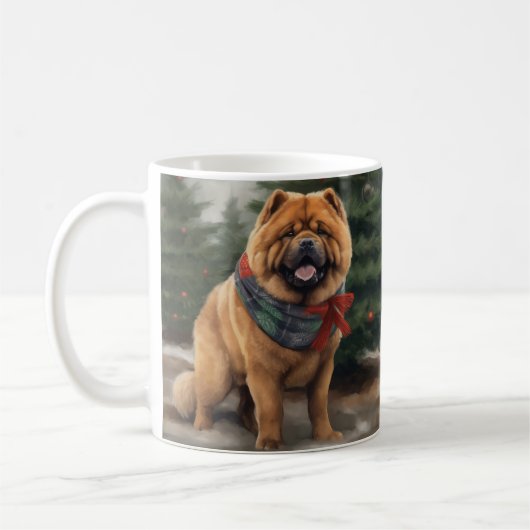 雪のクリスマスのチャウチャウ犬 コーヒーマグカップ (左)