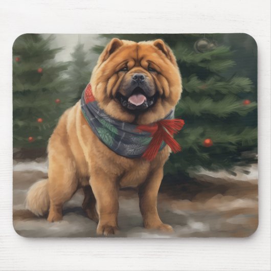 雪のクリスマスのチャウチャウ犬 マウスパッド (正面)