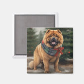 雪のクリスマスのチャウチャウ犬 マグネット (正面/裏面)