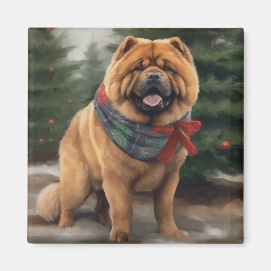 雪のクリスマスのチャウチャウ犬 マグネット (正面)