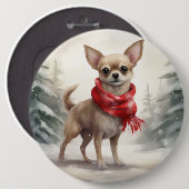 雪のクリスマスのチワワの犬 缶バッジ (正面&裏面)