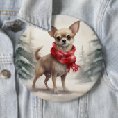 雪のクリスマスのチワワの犬 缶バッジ (インサイチュ)