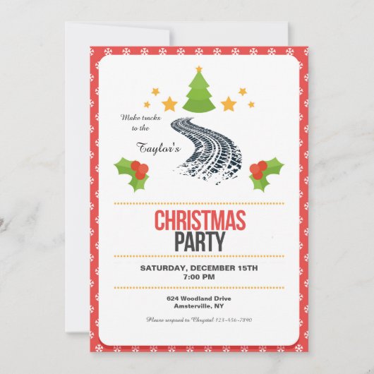 雪のクリスマスのトラックパーティー 招待状 (正面)