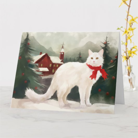 雪のクリスマスのトルコアンゴラ カード (黄色い花)