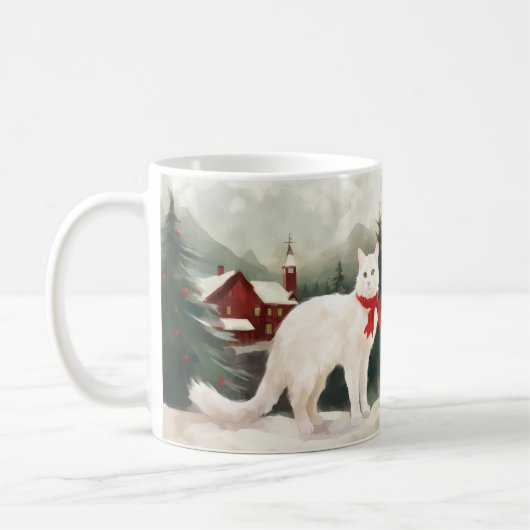 雪のクリスマスのトルコアンゴラ コーヒーマグカップ (左)