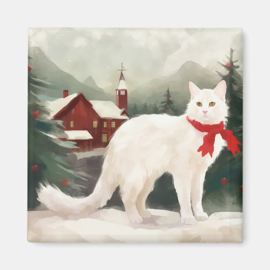 雪のクリスマスのトルコアンゴラ マグネット (正面)