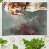 雪のクリスマスのビーグル犬 キッチンタオル (折り畳み)