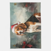 雪のクリスマスのビーグル犬 キッチンタオル (縦)