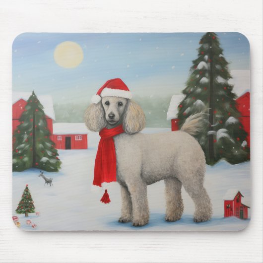 雪のクリスマスのプードル犬 マウスパッド (正面)