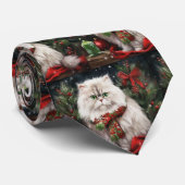 雪のクリスマスのペルシャ猫 ネクタイ (ロール)