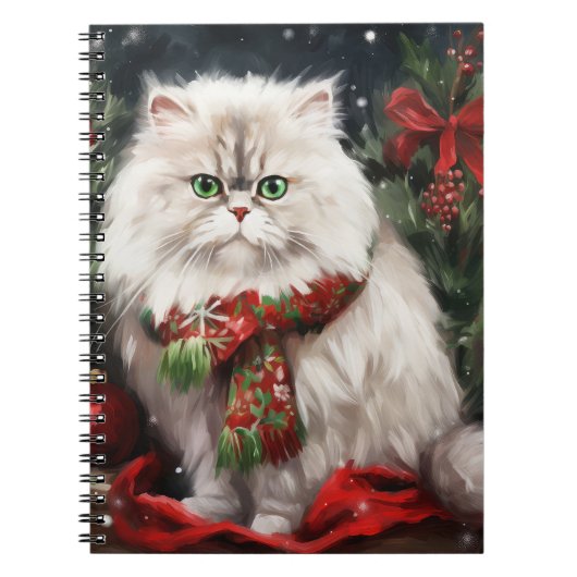 雪のクリスマスのペルシャ猫 ノートブック (正面)