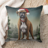 雪のクリスマスのボクサー犬 クッション (ブランケット)
