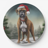 雪のクリスマスのボクサー犬 ペーパープレート (正面)