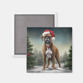 雪のクリスマスのボクサー犬  マグネット (正面/裏面)