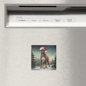 雪のクリスマスのボクサー犬  マグネット (インサイチュ (食洗機))