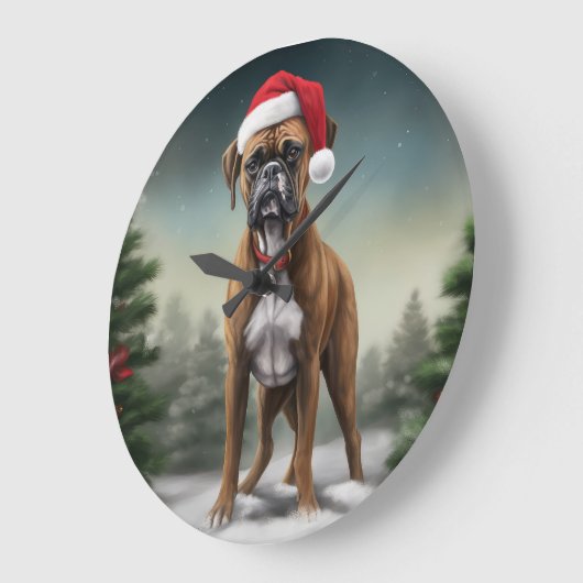 雪のクリスマスのボクサー犬 ラージ壁時計 (傾斜)