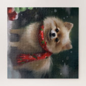 雪のクリスマスのポメラニアン ジグソーパズル (横)