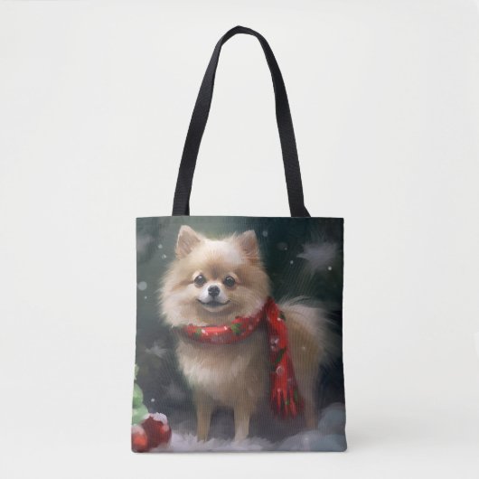 雪のクリスマスのポメラニアン トートバッグ (正面)