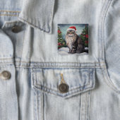 雪のクリスマスのメインクーン 缶バッジ (インサイチュ)