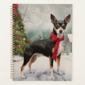 雪のクリスマスのラットテリアの犬 プランナー手帳 (正面)