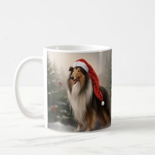 雪のクリスマスのラフコリー コーヒーマグカップ (左)