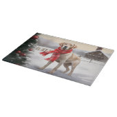 雪のクリスマスのラブラドール犬 カッティングボード (角)