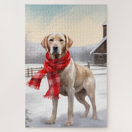 雪のクリスマスのラブラドール犬 ジグソーパズル (縦)