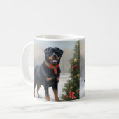 雪のクリスマスのロットワイラー コーヒーマグカップ (正面左)