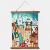 雪のクリスマスのロンドンの例示的な都市 吊り下げ型タペストリー (正面)