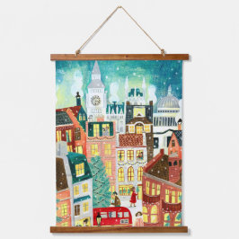 雪のクリスマスのロンドンの例示的な都市 吊り下げ型タペストリー